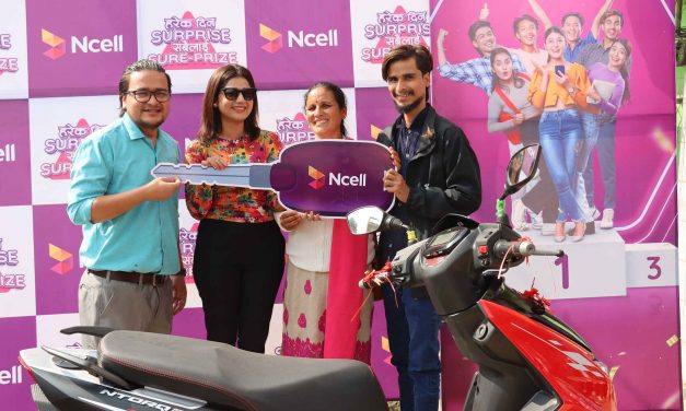 Ncell hands over scooter to 3 bumper prize winners