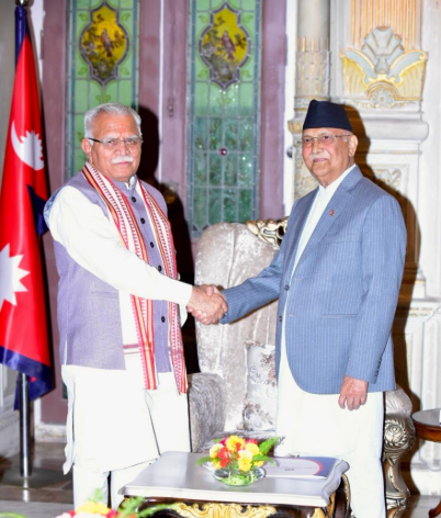 PM Oli Meets Indian Minister Manohar Lal Khattar, Discusses Energy Cooperation