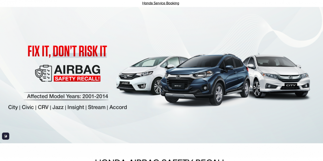 Honda Launches Free Airbag Safety Recall Campaign for Older Vehicle Models