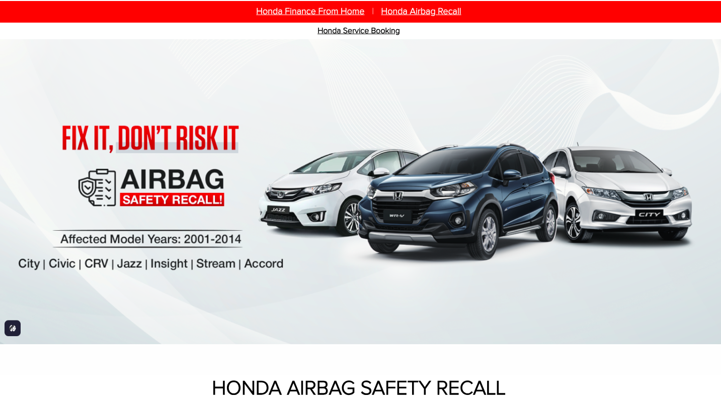 Honda Launches Free Airbag Safety Recall Campaign for Older Vehicle Models