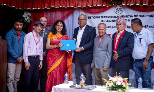 Handover of Award of Merit under the 2025 UNESCO Asia-Pacific Awards for Cultural Heritage Conservation to the Jestha Varna Mahavihar, Lalitpur which was implemented through Government of India’s grant assistance