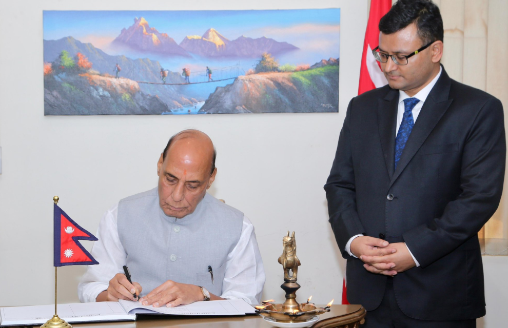 Rajnath Singh Visits Nepal Embassy, Signs Condolence Book Over Devastating Floods