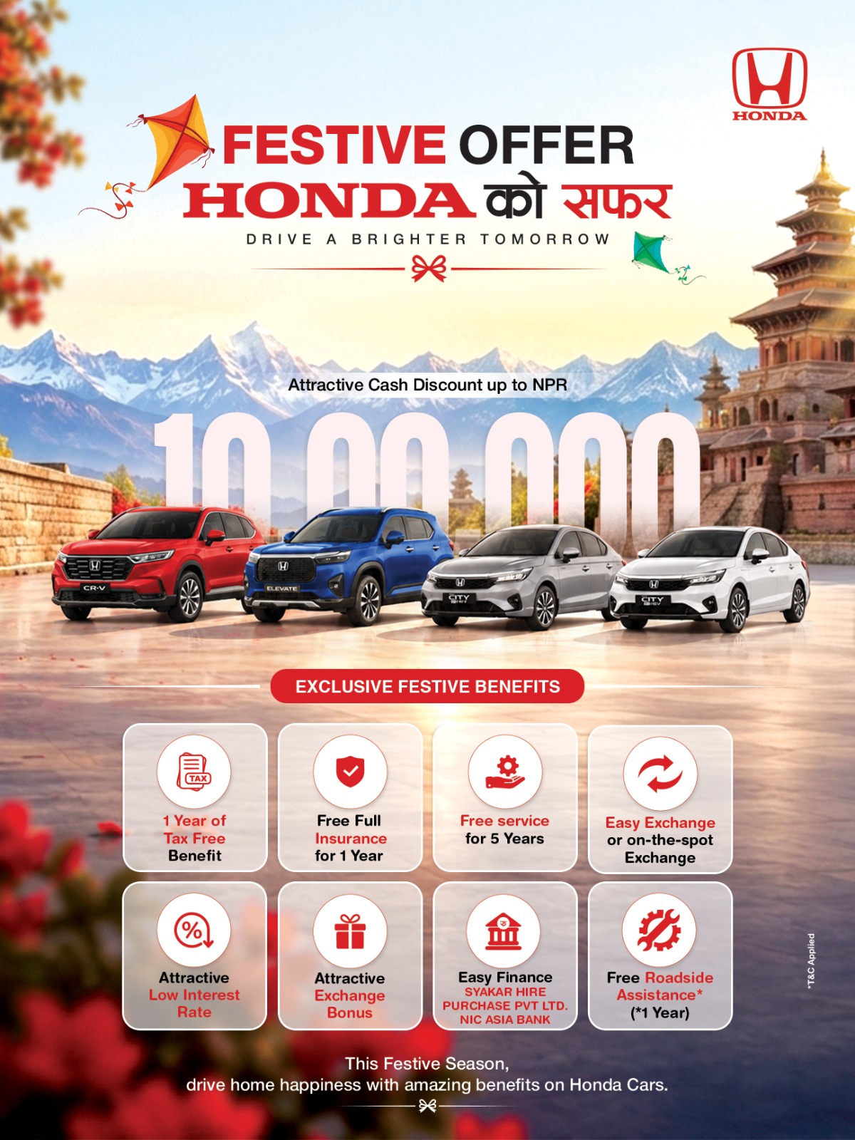 Honda Launches ‘FESTIVE OFFER HONDA ko Safar’, Offers Cash Discounts of Up to NPR 10 Lakhs on New Cars