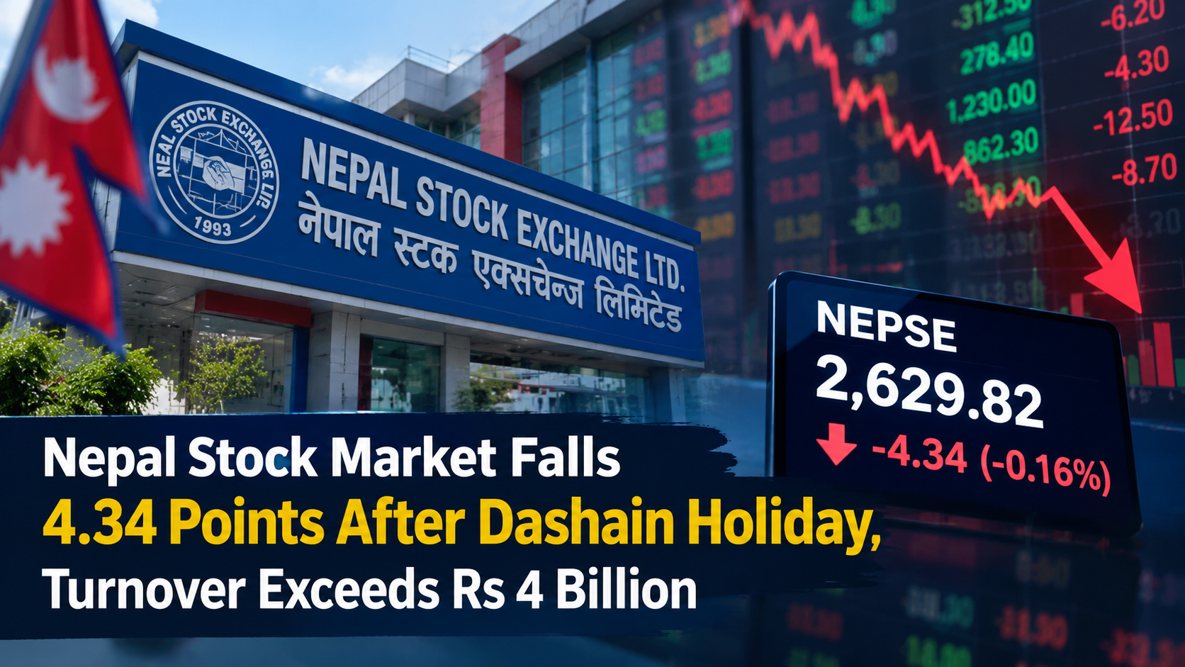 Nepal Stock Market Falls 4.34 Points After Dashain Holiday, Turnover Exceeds Rs 4 Billion